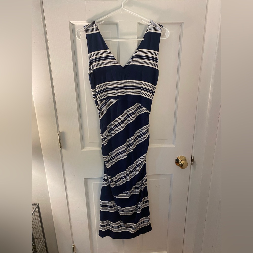 A Pea in the Pod Blue and White Maternity Sleeveless Maxi Dress